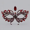 Elegant butterfly masquerade mask with red rhinestones and silver metal base finish - Red Diamond Half-face Mask Fs-j029red