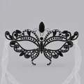 Baroque silver alloy half-mask with black rhinestones and butterfly shape - Black Baroque Butterfly Mask