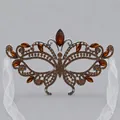 Luxurious butterfly masquerade mask with amber rhinestones and white organza ribbons - Amber Rhinestone Butterfly Mask