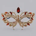 Luxury butterfly party mask in silver alloy with champagne crystals and red rhinestones - Yellow Diamond Half-face Mask Fs-j029y