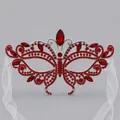 Butterfly luxury alloy mask with red rhinestones and white organza ribbons - Red Rhinestone Half Mask Fs-j151sred