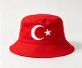 Reversible red fan sun hat with white Turkish star and moon crescent embroidery - Turkey Pure Red Star and Moon Style