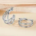 Minimalist silver S925 sterling silver triple-layered C-shaped hoop earrings - Silver