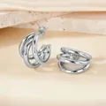 Silver triple-layered C-shaped hoop earrings with a polished metallic finish - Thick Round Wire Small Size / Silver