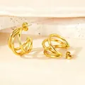 Elegant gold multi-layered C-shaped hoop earrings with a high-shine polished metallic finish - Thin Round Wire Small Size / Gold
