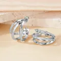 Chic silver-colored multi-layer C-shaped hoop earrings with a sleek polished finish - Silver