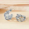 Silver multi-layered C-shaped hoop earrings with braided texture for stylish women - Silver