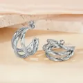 Silver multi-layer C-shaped hoop earrings with woven texture for women - Silver