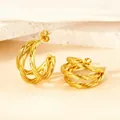 Twisted gold-plated C-shaped multilayer hoop earrings with a textured woven design - Plum Twist Medium Size / Gold