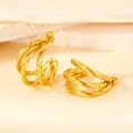 Elegant gold multi-layer twisted hoop earrings with textured finish and butterfly back - Plum Twist Large Size / Gold