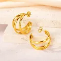 Elegant gold-tone multi-layer C-shaped hoop earrings with a high-polished metallic finish - Gold