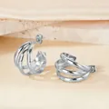 Silver triple-layered C-shaped hoop earrings with a polished finish and butterfly backs - Semi-circular Wire Small Size / Silver