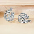 Elegant silver multi-layer C-shaped hoop earrings for women on a silk fabric background - Semi-circular Wire Medium Size / Silver