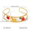 Detailed view of vintage gold-plated open bangle with dimensions 5.95cm and colorful gems - Xz-b20311