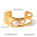 Bracelet manchette rétro plaqué or 18k en acier inoxydable avec faux gemmes blancs - Xz-b20223-wt
