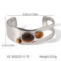 Bracelet manchette rétro en acier inoxydable avec trois pierres œil de tigre - Xz-b20223-s-te