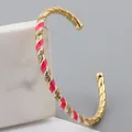 Gold-plated adjustable twist bracelet with pink and white enamel and zircon accents - Rose Red