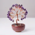 Handmade amethyst crystal money tree with copper wire in a vintage ceramic bowl base - Natural Amethyst Tree