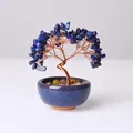 Lapis lazuli crystal money tree in a blue ceramic pot with copper wire branches - Natural Lapis Lazuli Tree