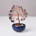 Handmade crystal tree of life with colorful stones in a blue ceramic pot ornament - Natural Fluorite Tree