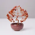 Red crystal gemstone bonsai money tree with red agate leaves on a purple ceramic base - Natural Red Agate Tree