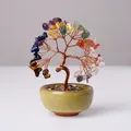 Handmade chakra crystal money tree with copper wire in a green ceramic pot - Natural Mixed Multi-color Crystal Tree