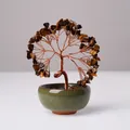 Handmade tiger eye crystal money tree with copper wire in green ceramic pot - Tiger's Eye / One (approximately 12cm In Height And 160g In Weight)