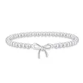 Polished silver beaded bracelet featuring a minimalist hollow bow charm in the center - Silver Bowknot Style