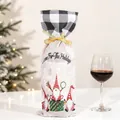 Détail du sac à vin de Noël en toile de jute avec motif de gnome et broderie - G-jt138 Bouteille De Vin À Carreaux Noirs Et Blancs