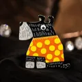 Cute black puppy brooch with orange polka dot sweater on black velvet background - Animal Badge Brooch-Dog (XZ0323-1)