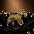 Sparkling crystal encrusted schnauzer dog brooch with yellow gradient rhinestones - Retro Pave Dog Brooch-Brown (XZ0375-2)