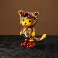 Golden raccoon figurine with red boots and goggles in detailed enamel metalwork - Yellow Cat Brooch (XZ0819-1)