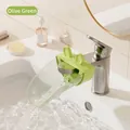 Olive green animal-shaped faucet extender with transparent spout for children's hand washing - Little Rabbit (9003) / Olive Green