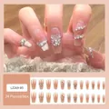 French ballerina press-on nails in champagne gold gradient with 3D butterflies and pearls - Jelly Glue + Stick + File / LZ269-B5-G Champagne Camellia