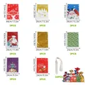 Set of 24 colorful drawstring Christmas gift bags with reindeer and Santa prints - Rope Binding Set 3 (3 Of Each Type 24 In Total)