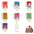 Christmas drawstring gift bag set with reindeer and Santa designs in various sizes - Rope Binding Set 4 (3 Of Each Type 21 In Total)