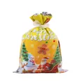 Yellow Christmas gift bag with Santa and snowman print and white drawstring closure - Small / Gingerbread Yellow