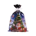 Christmas gift bag featuring Santa and tree design with white ribbon drawstring closure - Medium / Night Sky Blue