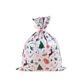 Christmas drawstring gift bag with reindeer and snowflake patterns for holiday candies - Large / Gift White