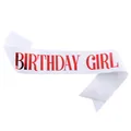 White satin Birthday Girl sash with vibrant red metallic lettering for party celebrations - One Size / White with Red Text - GIRL