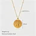 Golden stainless steel zodiac relief necklace featuring beaded chain and angel pendant - Virgo