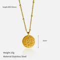 Golden stainless steel Libra zodiac necklace with embossed coin pendant and bead chain - Libra