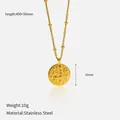 Gold stainless steel zodiac necklace with embossed round pendant on a bead chain - Sagittarius