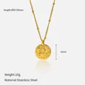 Gold stainless steel zodiac necklace with 20mm round pendant and 45+5cm beaded chain - Capricorn