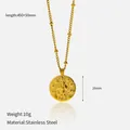 Gold stainless steel zodiac coin necklace with vintage embossed pendant and bead chain - Aquarius