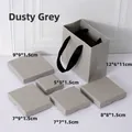 Dusty grey jewelry gift box set with matching ribbon handle bag in various slim sizes - Mori Bundling Paper Dust Gray; 5*5*1.5cm