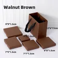 Walnut brown jewelry packaging set with cardboard boxes and matching ribbon handles - 5*5*1.5CM