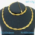 Conjunto de joyas de cadena de serpiente trenzada de acero inoxidable dorado de espiga - Trenzado de 2 Capas / 3mm (18cm+5cm) / Dorado