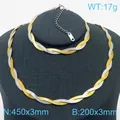 Conjunto de collar y pulsera de cadena de serpiente trenzada en acero - Trenzado de 2 Capas / 3mm (18cm+5cm) / Bicolor (Oro y Plata)
