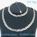Conjunto de collar y pulsera de acero inoxidable plateado con cadena de serpiente trenzada - Tejido de tres capas / 2.5mm (18cm+5cm) / Plateado